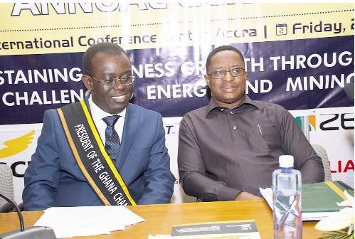 Mr Addo Kuffuor (right) with the Minister of Lands and Natural Resources, Mr John Peter Amewu, at the AGM Mr Addo Kuffuor (right) with the Minister of Lands and Natural Resources, Mr John Peter Amewu, at the AGM