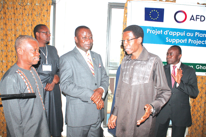 • Mr Salifou Ousseini (right), Executive Director of ARAA/CEDEAO, interacting with Mr George Oduro (2nd left), a Deputy Minister of Food and Agriculture, and Mr Ebenezer Aboagye (left), Ag Director of PPRSD Ghana. With them is Dr Victor Agyemang (back right), Director General of CSIR. Picture: Maxwell Ocloo • Mr Salifou Ousseini (right), Executive Director of ARAA/CEDEAO, interacting with Mr George Oduro (2nd left), a Deputy Minister of Food and Agriculture, and Mr Ebenezer Aboagye (left), Ag Director of PPRSD Ghana. With them is Dr Victor Agyemang (back right), Director General of CSIR. Picture: Maxwell Ocloo