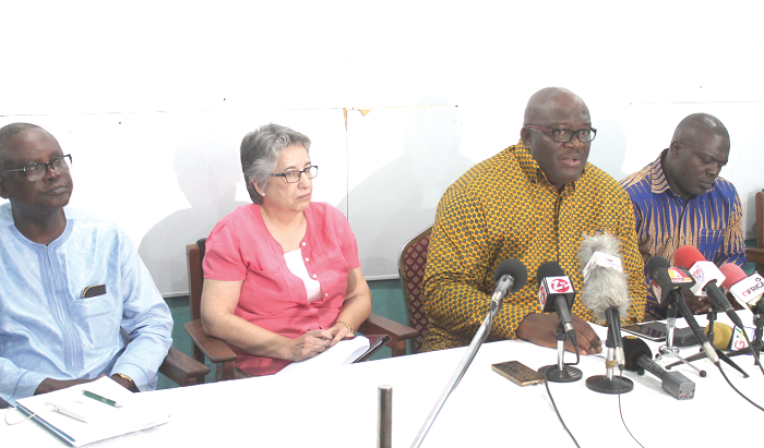 • Mr Henry Quartey (2nd right), deputy Minister of Interior, addressing participants at the media briefing. Those with him are Ms Christine Evans-Klock (2nd left), UN Resident Coordinator, Mr Baffour Dokyi Amoa (left), Chair, International Advisory Council of the International Action Network on Small Arms (AINSA), and Mr Jones Borteye Applerh (right), Executive Secretary, National Commission on Small Arms and Light Weapons. Picture: EDNA ADU-SERWAA • Mr Henry Quartey (2nd right), deputy Minister of Interior, addressing participants at the media briefing. Those with him are Ms Christine Evans-Klock (2nd left), UN Resident Coordinator, Mr Baffour Dokyi Amoa (left), Chair, International Advisory Council of the International Action Network on Small Arms (AINSA), and Mr Jones Borteye Applerh (right), Executive Secretary, National Commission on Small Arms and Light Weapons. Picture: EDNA ADU-SERWAA