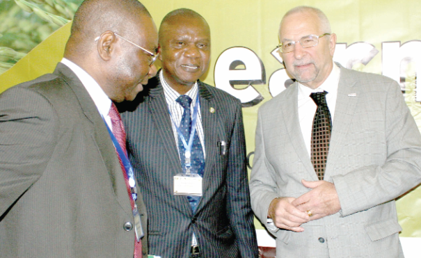 Mr Alexandre Deprez (right) explaining a point to some officials after the workshop. Picture: INNOCENT K. OWUSU Mr Alexandre Deprez (right) explaining a point to some officials after the workshop. Picture: INNOCENT K. OWUSU