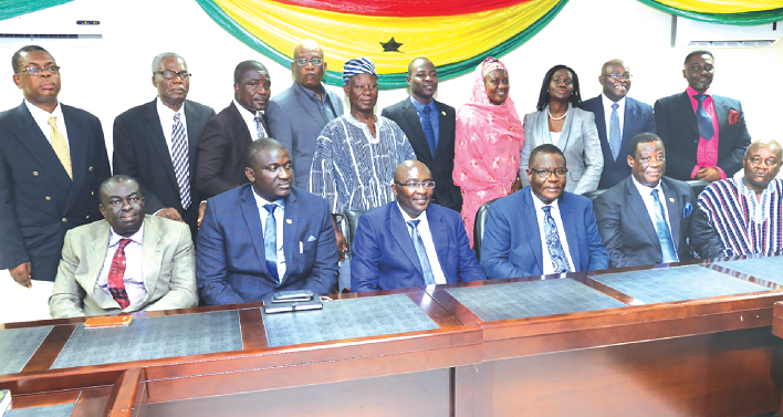 Vice President Mahamudu Bawumia (seated middle) with the board members of the Ghana Road Fund in Accra Vice President Mahamudu Bawumia (seated middle) with the board members of the Ghana Road Fund in Accra