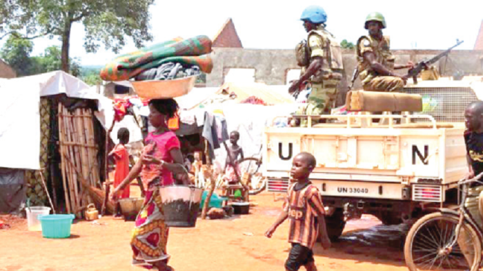 • UN peacekeepers run regular patrols in Bria • UN peacekeepers run regular patrols in Bria