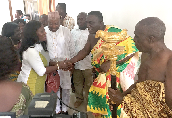 Nana Kobina Nketia (2nd right) receiving Mrs Catherine Afeku to his palace Nana Kobina Nketia (2nd right) receiving Mrs Catherine Afeku to his palace