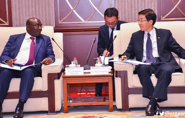 Vice President, Dr Mahamudu Bawumia holding discussions with Mr Liu Liange in Beijing, President of the China Exim Bank during their meeting Vice President, Dr Mahamudu Bawumia holding discussions with Mr Liu Liange in Beijing, President of the China Exim Bank during their meeting