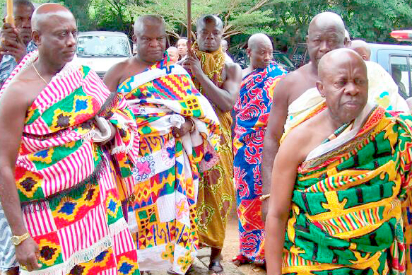 Ogyeahoho Nana Yaw Gyebi II (right), the President of the Western Regional House of Chiefs; Katakyie Kwasi Bumangama II, the Paramount Chief of Sefwi Wiawso Traditional Area, and Tetrete Okuamoah Sekyim, the Paramount Chief of Wasa Akropong Traditional Area, on their way to the Wiawso palace Ogyeahoho Nana Yaw Gyebi II (right), the President of the Western Regional House of Chiefs; Katakyie Kwasi Bumangama II, the Paramount Chief of Sefwi Wiawso Traditional Area, and Tetrete Okuamoah Sekyim, the Paramount Chief of Wasa Akropong Traditional Area, on their way to the Wiawso palace