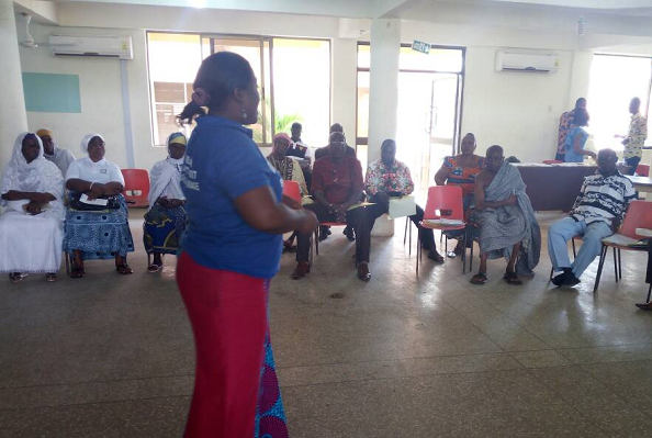 • Mrs Thywill Eyram Kpe, Central Regional Director of the Department of Gender, addressing stakeholders at Cape Coast 