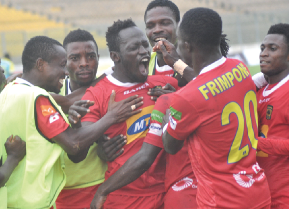 Players on bench join their teammates to celebrate Yakubu Mohammed’s winner for Kotoko Players on bench join their teammates to celebrate Yakubu Mohammed’s winner for Kotoko