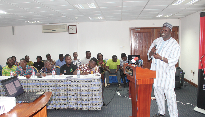 Mr Abdallah Ali- Nakyea (left), Director, Ali-Nakyea and Associates addressing participants at the meeting to commemorate World Public Services Day in Accra.  Picture: EDNA ADU-SERWAA 