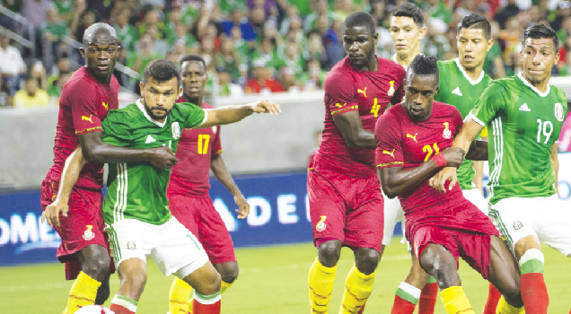 Defenders John Boye and Jonathan Mensah on alert in Ghana’s penalty box to ward off an attack by Mexico during last Wednesday’s international friendly. Defenders John Boye and Jonathan Mensah on alert in Ghana’s penalty box to ward off an attack by Mexico during last Wednesday’s international friendly.