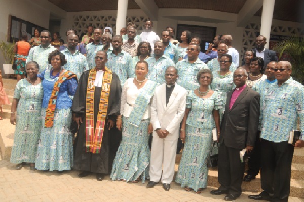 Dr Joyce Aryee (4th left) with the new members of the Bible Society of Ghana. Those in the picture include Very Rev. Francis Amenu (3rd left), a District Pastor of the E.P. Church, and Most Rev. Dr Robert Aboagye-Mensah (2nd right) Picture: GABRIEL AHIABOR • Dr Joyce Aryee (4th left) with the new members of the Bible Society of Ghana. Those in the picture include Very Rev. Francis Amenu (3rd left), a District Pastor of the E.P. Church, and Most Rev. Dr Robert Aboagye-Mensah (2nd right) Picture: GABRIEL AHIABOR