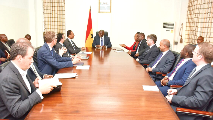 Vice-President Alhaji Dr Mahamudu Bawumia (head of table) addressing a business delegation from the United Kingdom