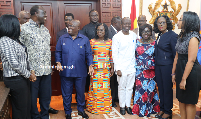 President Akufo-Addo interacting with Mr Alan Kyeremanteng (2nd left), the Minister of Trade and Industry. With them are other members of the MiDA Board. Picture: SAMUEL TEI ADANO President Akufo-Addo interacting with Mr Alan Kyeremanteng (2nd left), the Minister of Trade and Industry. With them are other members of the MiDA Board. Picture: SAMUEL TEI ADANO