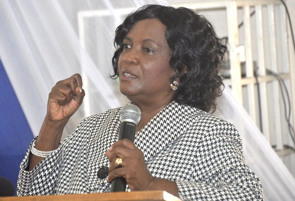  Mrs Justice Georgina Theodora Wood (2nd right) interacting with some of the participants. With them is Dr Kojo Pumpuni Asante (3rd left), Director of Advocacy &amp; Policy Engagement, CDD-Ghana­­­­, and Dr Franklin Oduro (left), Deputy Executive Director, CDD-Ghana