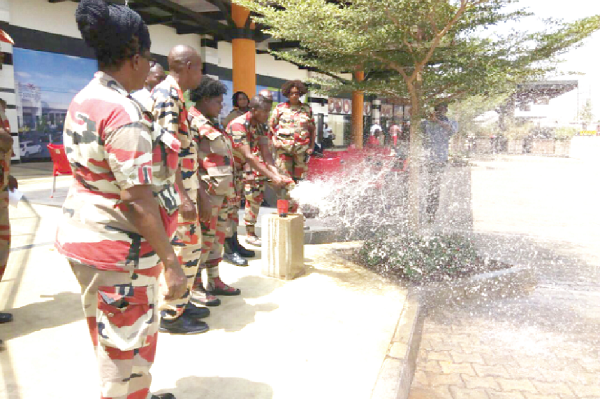 The LEKMA Fire Command testing the hydrant at the Nungua mall The LEKMA Fire Command testing the hydrant at the Nungua mall