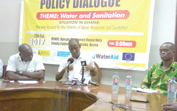 Mr Benjamin Lartey (middle), a spokesperson for CONIWAS, flanked by some members of the coalition during the press conference Mr Benjamin Lartey (middle), a spokesperson for CONIWAS, flanked by some members of the coalition during the press conference