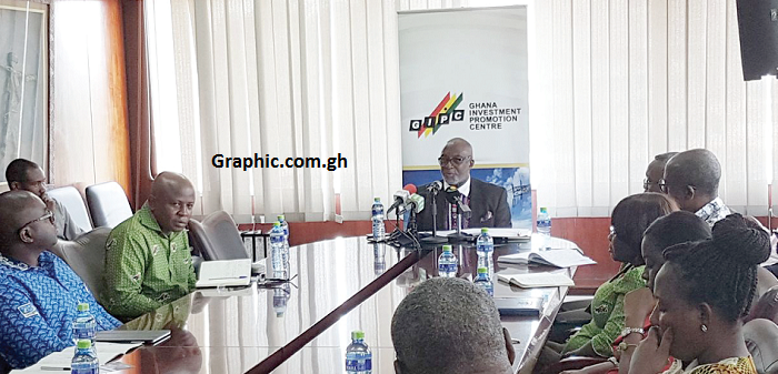 Mr Yoofi Grant (head of table), CEO of GIPC, addressing the media