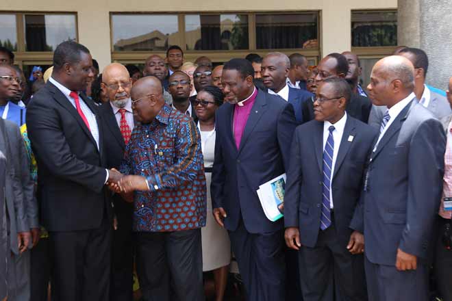 President Nana Addo Dankwa Akufo-Addo (2nd left) interacting with Dr Yaw Osei Adutwum (left), a deputy Education Minister designate, during the conference in Accra. Those with them include Most Rev. Titus Kwesi Awotwi Pratt (3rd right), Presiding Bishop of the Methodist Church. Picture : SAMUEL TEI ADANO President Nana Addo Dankwa Akufo-Addo (2nd left) interacting with Dr Yaw Osei Adutwum (left), a deputy Education Minister designate, during the conference in Accra. Those with them include Most Rev. Titus Kwesi Awotwi Pratt (3rd right), Presiding Bishop of the Methodist Church. Picture : SAMUEL TEI ADANO