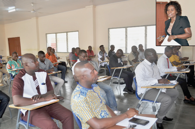 Mrs Stella N.D. Arthiabah (inset) addressing participants in the workshop