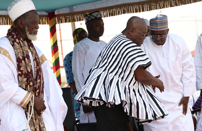President Akufo-Addo exchanging pleasantries with Dr Alhaji Mahamudu Bawumia after the event. Looking on is Sheikh Dr Nuhu Sharubutu (left), the Chief Imam President Akufo-Addo exchanging pleasantries with Dr Alhaji Mahamudu Bawumia after the event. Looking on is Sheikh Dr Nuhu Sharubutu (left), the Chief Imam