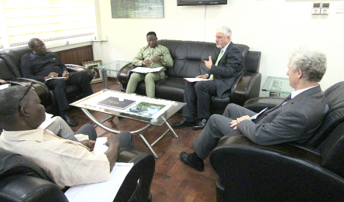 Mr William Hanna (arrowed), the Head of delegation of the European Union to Ghana, in a conversation with some officials at the ministry Mr William Hanna (arrowed), the Head of delegation of the European Union to Ghana, in a conversation with some officials at the ministry
