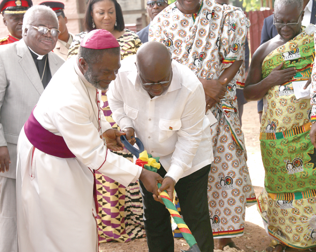 President Akufo-Addo together with former Anglican Bishop Akrofi cutting the sod for the construction of the cathedral in Accra. Pictures: SAMUEL TEI ADANO President Akufo-Addo together with former Anglican Bishop Akrofi cutting the sod for the construction of the cathedral in Accra. Pictures: SAMUEL TEI ADANO
