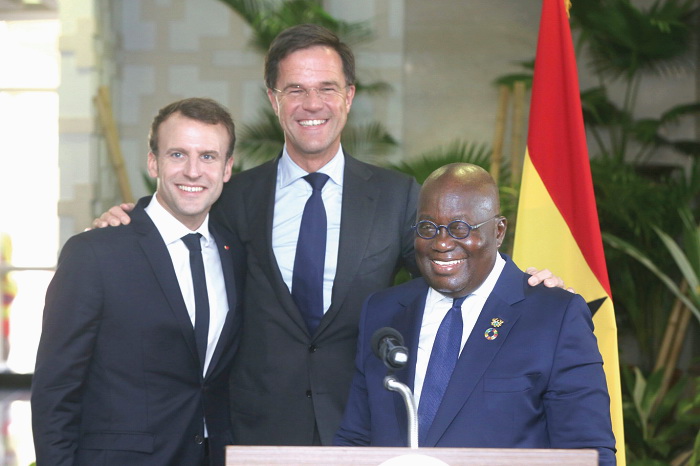  President Akufo-Addo with Messrs Emmanuel Macron, French President, and Mark Rutter (middle), Prime Minister of Netherlands, at the Flagstaff House 