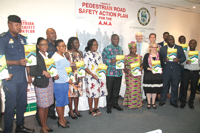 Mr Mohammed Adjei Sowah (6th left), Accra Metropolitan Chief Executive, with some dignitaries launching the pedestrian safety action plan for Accra. Picture: EDNA ADU-SERWAA Mr Mohammed Adjei Sowah (6th left), Accra Metropolitan Chief Executive, with some dignitaries launching the pedestrian safety action plan for Accra. Picture: EDNA ADU-SERWAA
