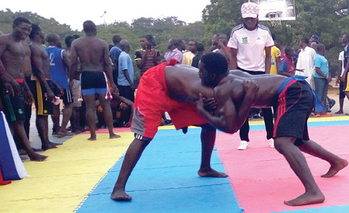 Two wrestlers in action at the competition Two wrestlers in action at the competition