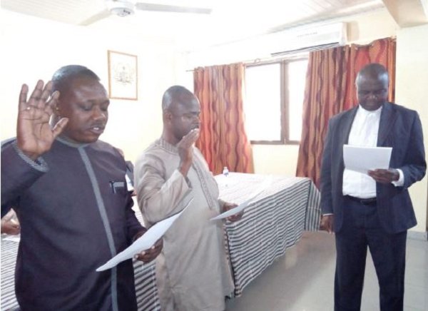 Justice Kwasi Boakye administering one of the oaths of office Justice Kwasi Boakye administering one of the oaths of office
