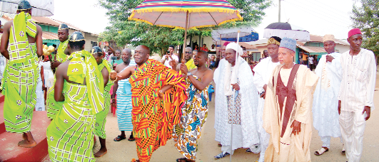 Nana Prah Agyensaim, the Paramount Chief of Owirenkyiman, and a representative of the Muslim community in the Central Region arriving at the durbar ground Nana Prah Agyensaim, the Paramount Chief of Owirenkyiman, and a representative of the Muslim community in the Central Region arriving at the durbar ground