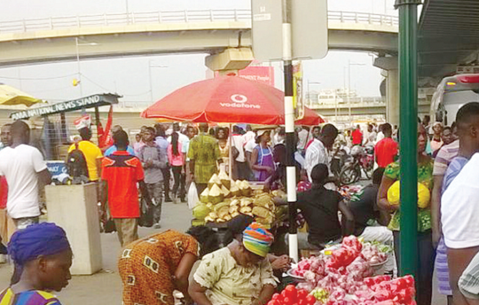 Traders have taken over the Kwame Nkrumah Interchange. Traders have taken over the Kwame Nkrumah Interchange.