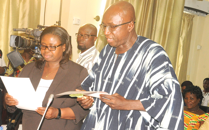 Mr Ambrose Dery (right), the Minister for the Interior designate, taking his oath at a vetting in Accra Mr Ambrose Dery (right), the Minister for the Interior designate, taking his oath at a vetting in Accra