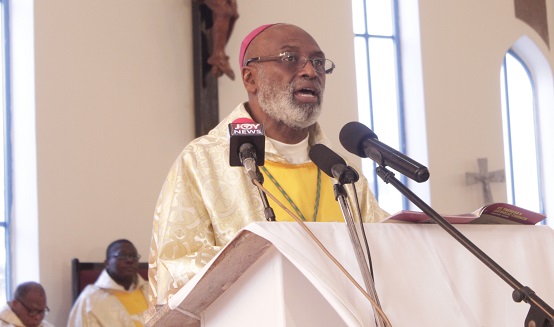 Most Rev. Gabriel Charles Palmer-Buckle,Metropolitan Archbishop of Accra addressing the congregation during the Golden Jubilee thanksgiving Mass of the St Theresa's Catholic Church at Kaneshie in Accra.