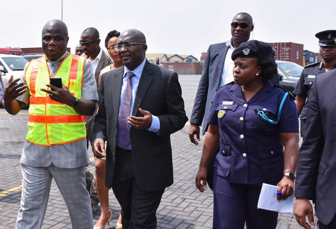 Mr Jacob Adorkor (in reflective jacket), the Director of Port, taking Dr Bawumia, the Vice-President, round the facility. Picture: Della Russel Ocloo Mr Jacob Adorkor (in reflective jacket), the Director of Port, taking Dr Bawumia, the Vice-President, round the facility. Picture: Della Russel Ocloo