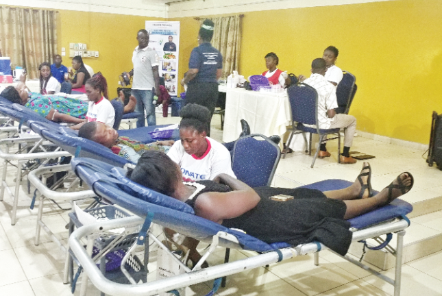 Some participants donating blood during the exercise Some participants donating blood during the exercise