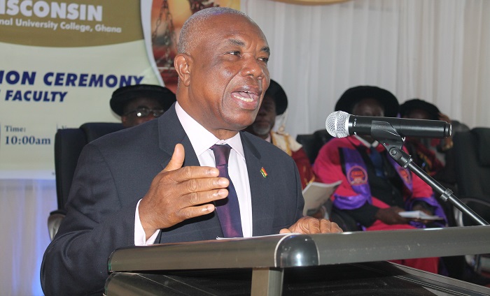 Mr Justice Victor Dotse, Supreme Court Judge, speaking at the graduation ceremony. Picture: Maxwell Ocloo