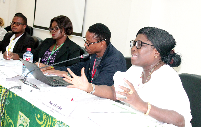 Ms Pearl Darko (right) making a presentation at the dialogue. Those with her include Dr Bhekinkosi Moyo (2nd right), and Mr Solomon Amoah (left) Picture: Maxwell Ocloo Ms Pearl Darko (right) making a presentation at the dialogue. Those with her include Dr Bhekinkosi Moyo (2nd right), and Mr Solomon Amoah (left) Picture: Maxwell Ocloo
