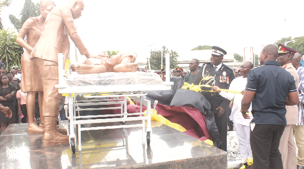 Mr Ken Ofori-Atta (2nd left), the minister of Finance, unveiling a monument in commemoration of the 75th anniversary of the 37 Military Hospital. Looking on are Lt Gen Obed Akwa (partly covered), the Chief of Defence Staff, and Mr David Asante Appeatu (left), the Inspector General of Police. Picture: NII MARTEY M. BOTCHWAY Mr Ken Ofori-Atta (2nd left), the minister of Finance, unveiling a monument in commemoration of the 75th anniversary of the 37 Military Hospital. Looking on are Lt Gen Obed Akwa (partly covered), the Chief of Defence Staff, and Mr David Asante Appeatu (left), the Inspector General of Police. Picture: NII MARTEY M. BOTCHWAY