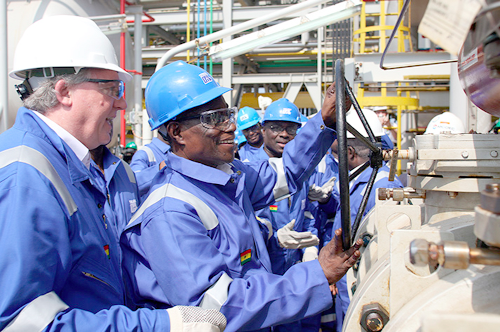 Prof. John Evans Atta Mills welcoming the first oil in December 2010 from the first independent field, Jubilee Prof. John Evans Atta Mills welcoming the first oil in December 2010 from the first independent field, Jubilee