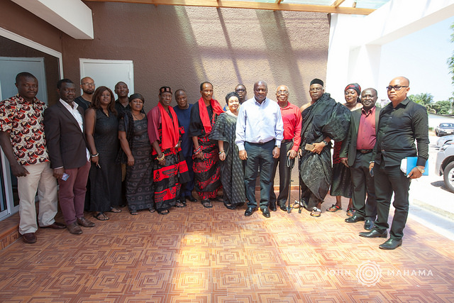 Former President John Mahama and the delegation in a pose for the cameras President Mahama receives family of the late Raymond Okudzeto