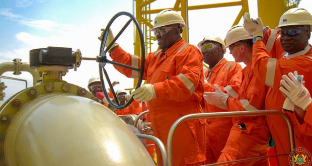 The President, Nana Akufo-Addo on July 6 commissioned the FPSO John Agyekum Kufuor to formally kick-start the production of oil in commercial quantities from the Sankofa Gye-Nyame Fields. The President, Nana Akufo-Addo on July 6 commissioned the FPSO John Agyekum Kufuor to formally kick-start the production of oil in commercial quantities from the Sankofa Gye-Nyame Fields.
