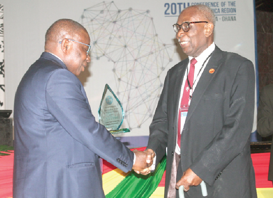 Mr Kwaku Agyeman-Manu (left) presenting a shield to Dr Nicholas Andrew Deheer (right), past President and Founding Member of the Ghana Society for the Prevention of Tuberculosis. Picture: EDNA ADU-SERWAA Mr Kwaku Agyeman-Manu (left) presenting a shield to Dr Nicholas Andrew Deheer (right), past President and Founding Member of the Ghana Society for the Prevention of Tuberculosis. Picture: EDNA ADU-SERWAA