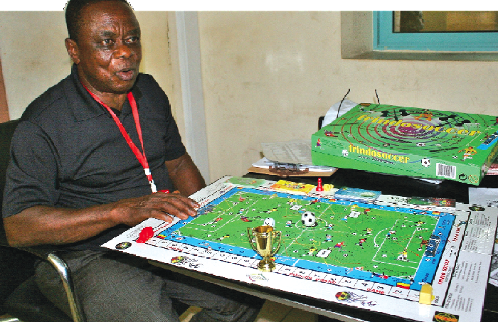 Mr Yaw Frimpong Manso explaining how Frndo soccer is played during an interview with the Daily Graphic Mr Yaw Frimpong Manso explaining how Frndo soccer is played during an interview with the Daily Graphic