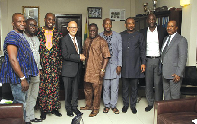 Prof’ Azumah Nelson in a warm handshake with Malta’s First Gentleman, Edgar Preca, as they pose with Sports Minister Isaac Asiamah (3rd left) and other dignitaries Prof’ Azumah Nelson in a warm handshake with Malta’s First Gentleman, Edgar Preca, as they pose with Sports Minister Isaac Asiamah (3rd left) and other dignitaries
