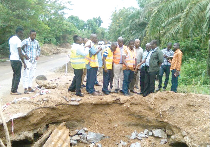 Mr Kwasi Amoako- Atta Minister of Roads and Highways and his team inspecting a section of the affected road GHA undertakes rehabilitation works on Tinkong and Nyamebekyere Road in E/Region