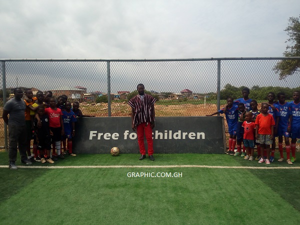 Mr Lamptey with the youngsters of Prince FC at the East La Sports Complex on Saturday Mr Lamptey with the youngsters of Prince FC at the East La Sports Complex on Saturday