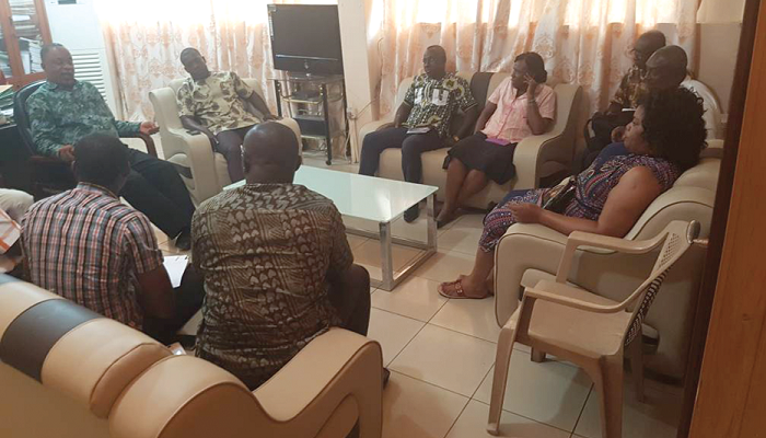 Ga South Municipal Assembly (GASMA), Mr Joseph Nyarni Stephen (arrowed), and the Municipal Coordinating Director, Mr Ben Armah, (on his right) explaining some issues to the members of the landowners association Ga South Municipal Assembly (GASMA), Mr Joseph Nyarni Stephen (arrowed), and the Municipal Coordinating Director, Mr Ben Armah, (on his right) explaining some issues to the members of the landowners association