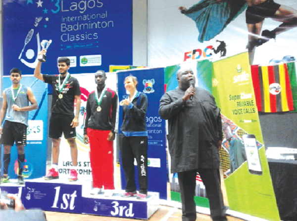 India’s Rahul Yadav Chittabonia on the medal podium with Karan Rajan Rajarajan (left) and Ghana’s Emmanuel Donkor India’s Rahul Yadav Chittabonia on the medal podium with Karan Rajan Rajarajan (left) and Ghana’s Emmanuel Donkor