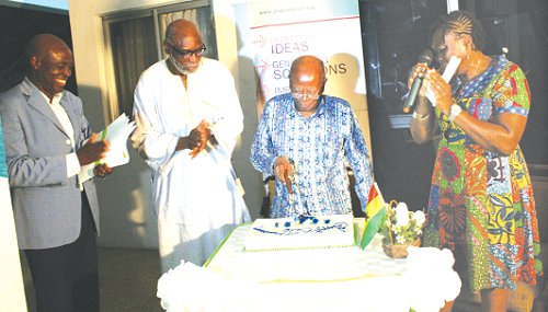 Prof Fred T. Sai (middle), cutting the cake to officially launch the 65th Population Council Anniversary celebration. Looking on is Mr Ayorinde Ajayi (left). Prof Fred T. Sai (middle), cutting the cake to officially launch the 65th Population Council Anniversary celebration. Looking on is Mr Ayorinde Ajayi (left).
