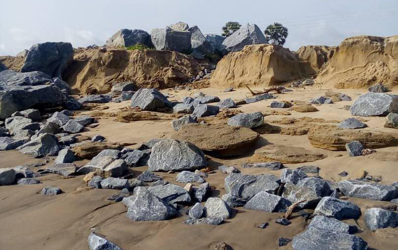 The abandoned sea defence project at Fonko in the Ahanta West District. Picture: Dotsey Koblah Aklobortu The abandoned sea defence project at Fonko in the Ahanta West District. Picture: Dotsey Koblah Aklobortu